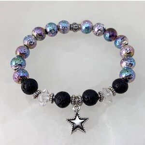 Herkimer diamonds electroplated lava star bracelet